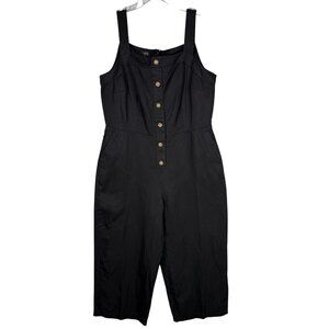 NWT Talbots 10P Linen Blend Sleeveless Wide Leg Crop Jumpsuit Black Missing Belt